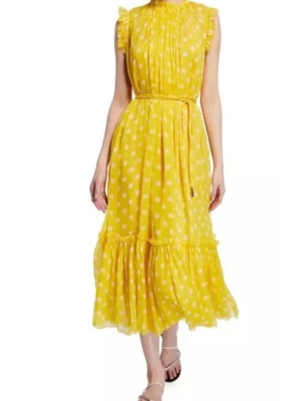 ZIMMERMANN Silk Brightside Frilled Midi Dress Yellow Polka Dot Size 0